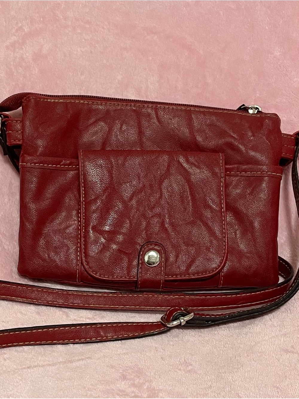 Dark Red Leather Crossbody Bag